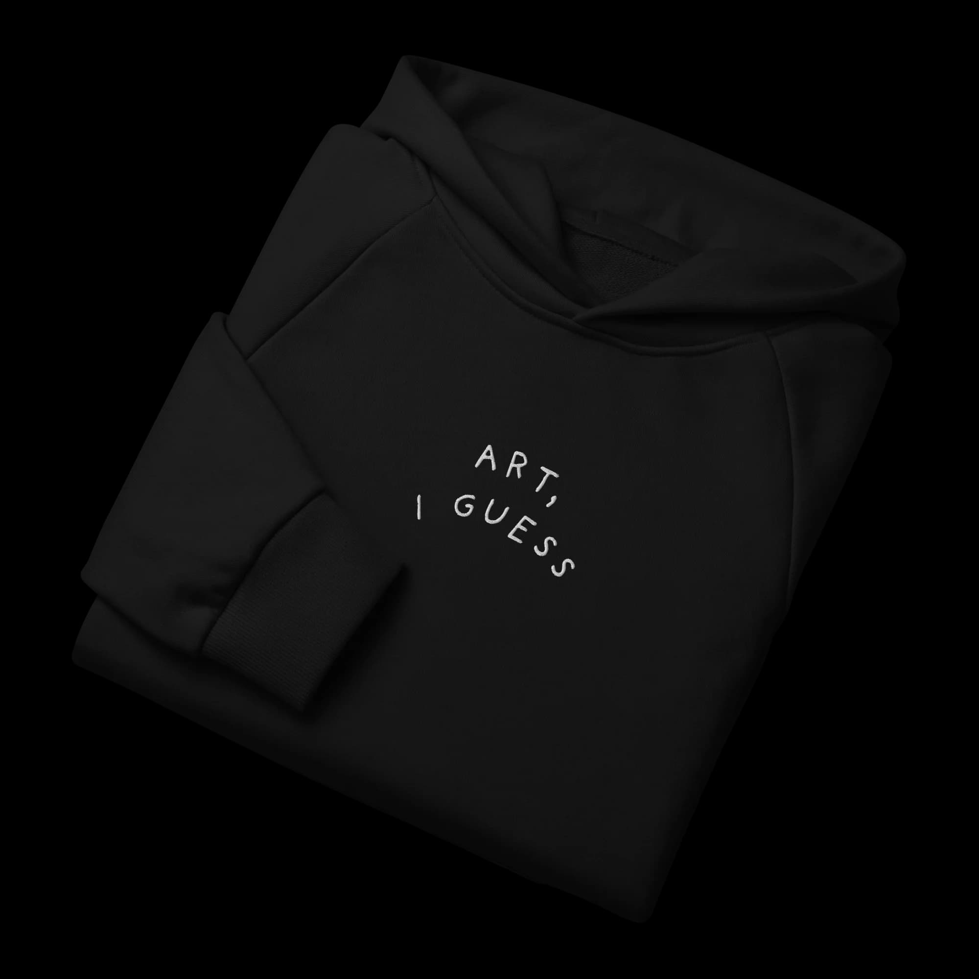 Oversized fit of Art, I Guess black hoodie — side or back view