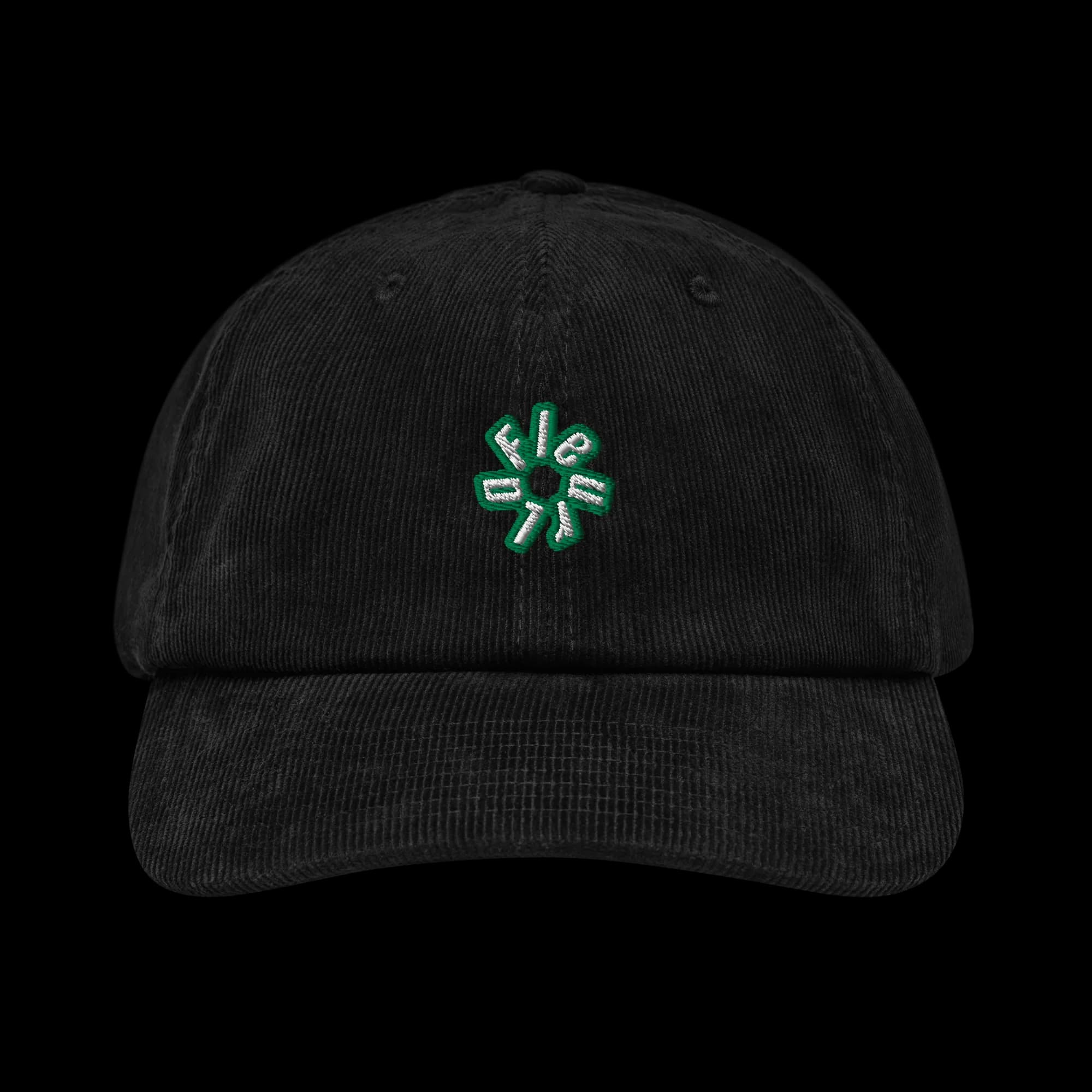 Original Black Corduroy Cap — Green Logo