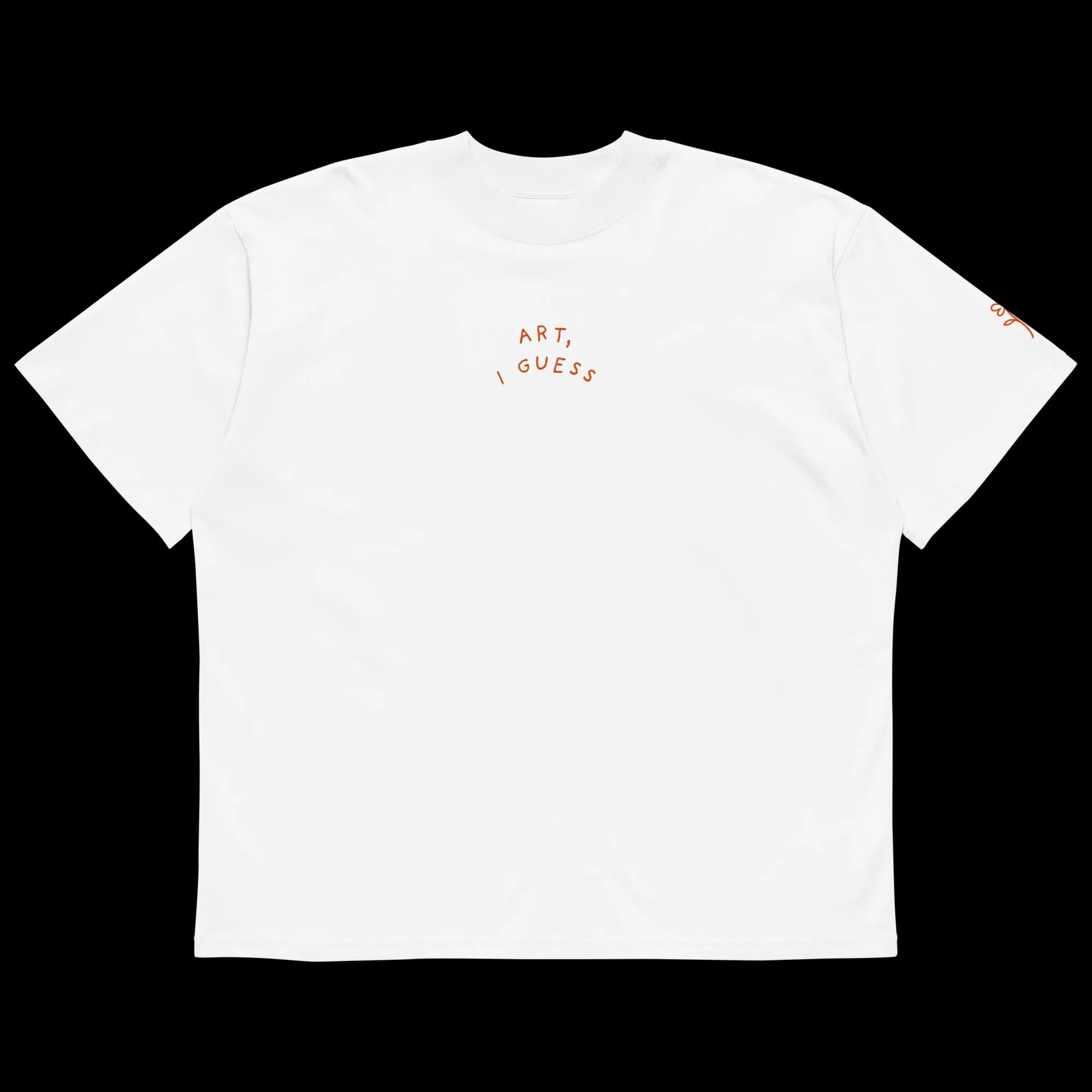 Art, I Guess White Organic T-Shirt — Orange Embroidery