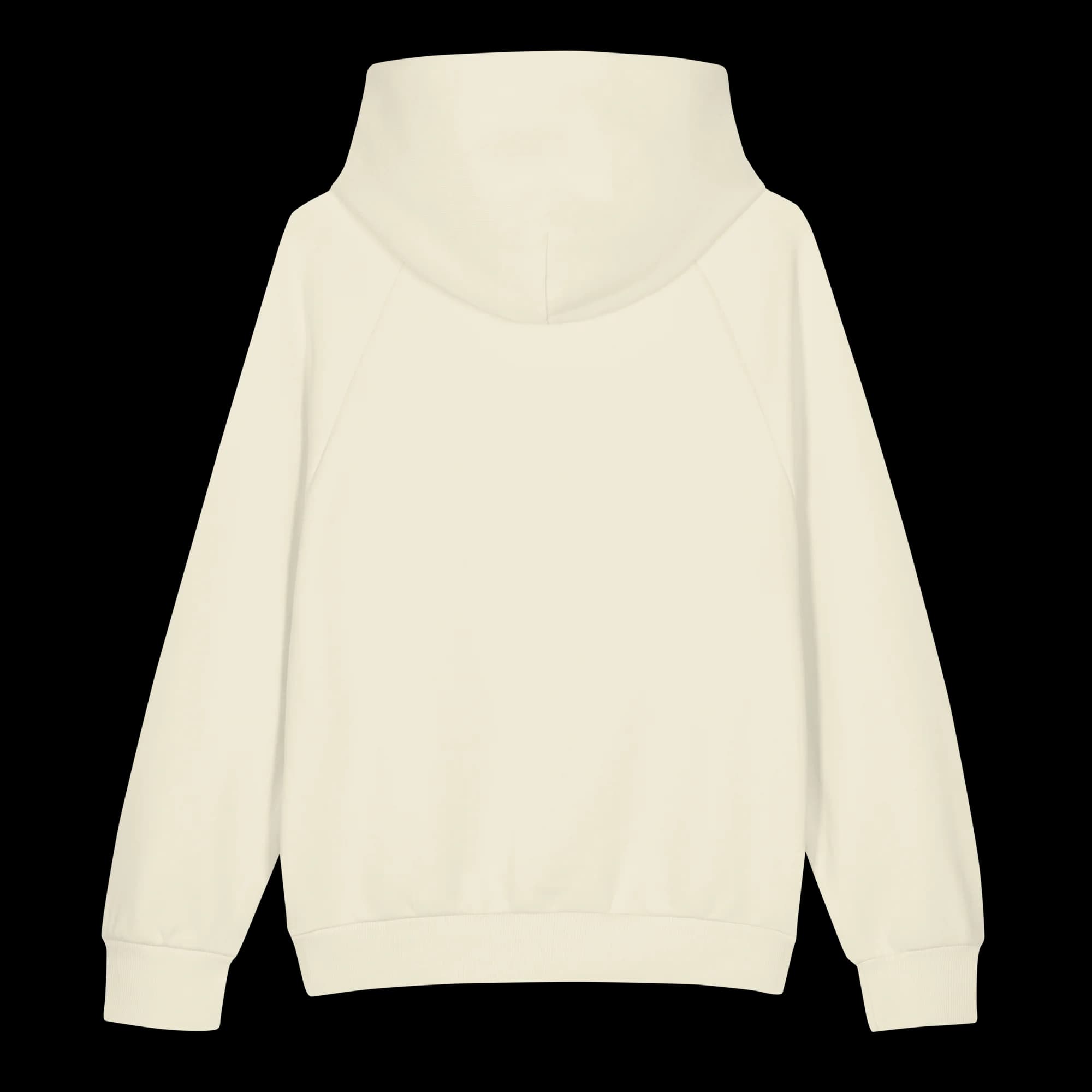 Oversized fit of Insignia cream heavyweight hoodie — side or back view